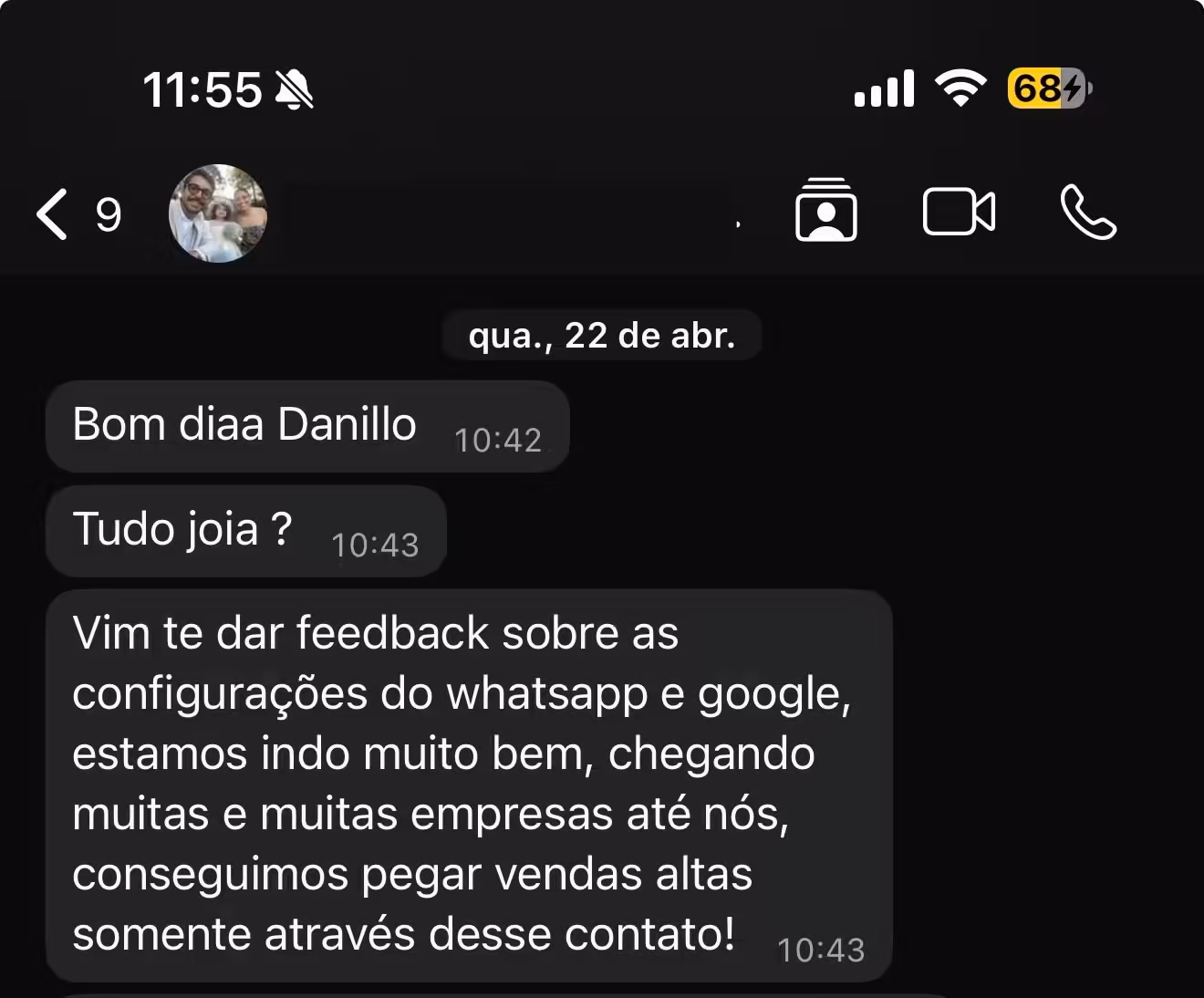 Depoimento de cliente da Nakaw enviado por WhatsApp